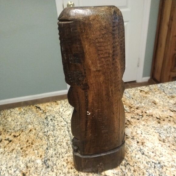 Large Tiki Statue Hand Carved Solid Wood Hawaiian Polynesian 11.5” MCM - Picture 4 of 10